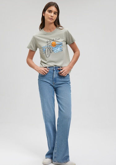  Mavi Bisiklet Baskılı Yeşil Tişört Slim Fit / Dar Kesim 1612397-70155