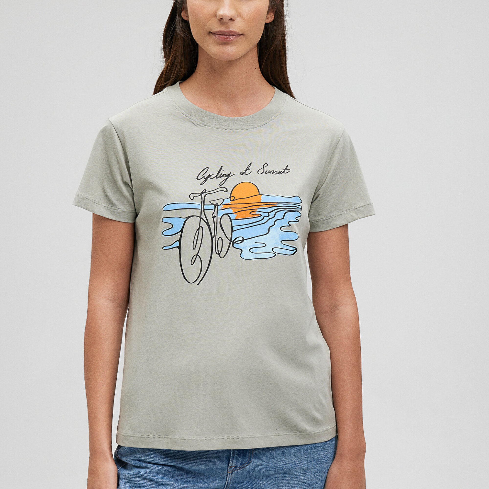 Mavi Bisiklet Baskılı Yeşil Tişört Slim Fit / Dar Kesim 1612397-70155