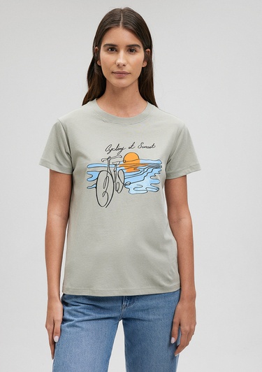  Mavi Bisiklet Baskılı Yeşil Tişört Slim Fit / Dar Kesim 1612397-70155