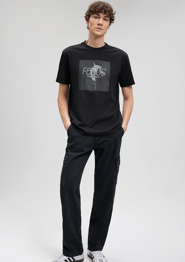  Mavi Focus Baskılı Siyah Tişört Loose Fit / Bol Rahat Kesim 0612102-900