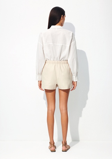  Mavi Keten Karışımlı Bej Şort 1410128-70039