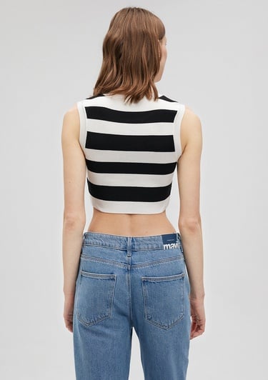  Mavi Çizgili Crop Triko Top Fitted / Vücuda Oturan Kesim 1710098-85407