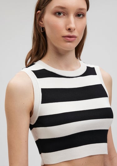  Mavi Çizgili Crop Triko Top Fitted / Vücuda Oturan Kesim 1710098-85407