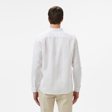  Lacoste Erkek Regular Fit Düğmeli Yaka Keten Beyaz Gömlek