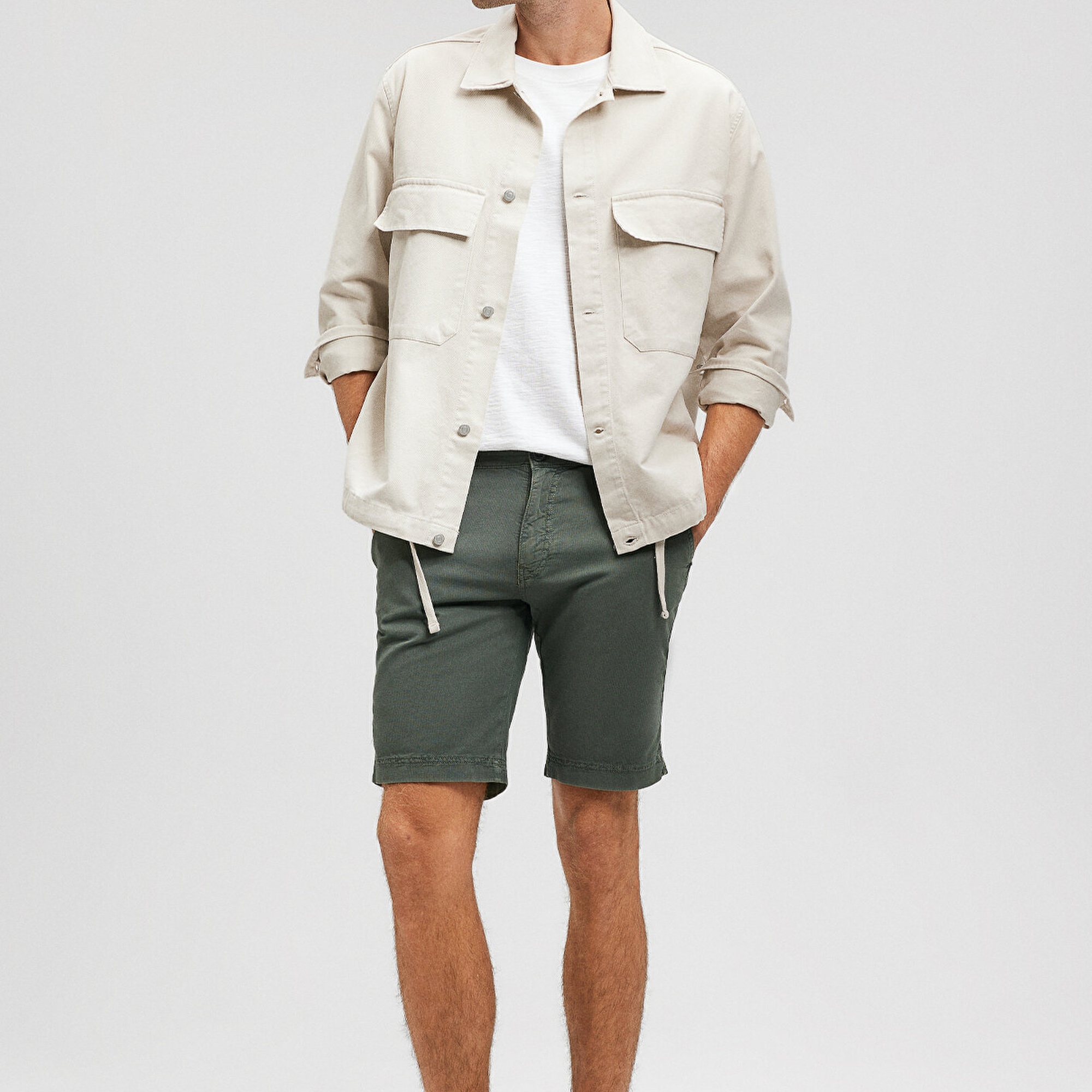 Mavi Keten Karışımlı Yeşil Chino Şort 0436187704