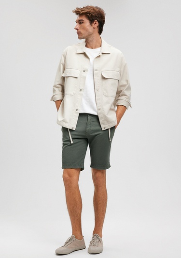  Mavi Keten Karışımlı Yeşil Chino Şort 0436187704