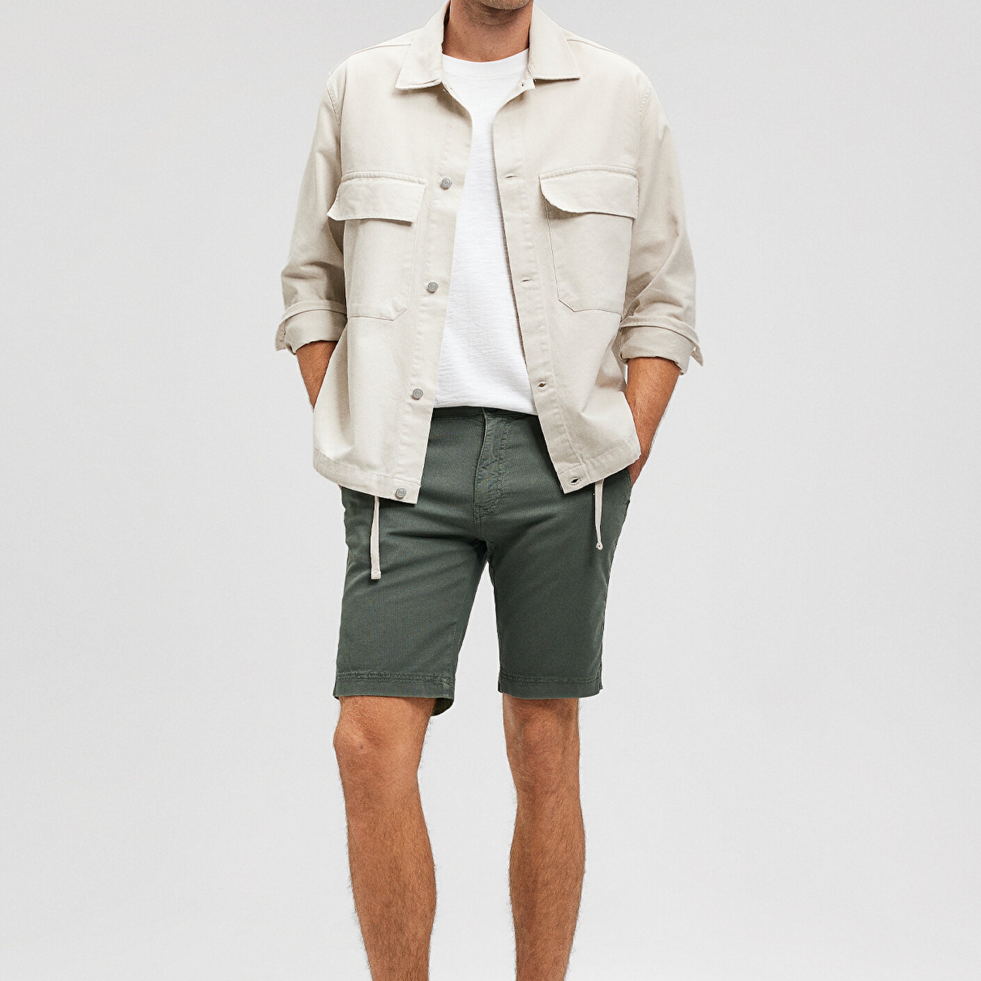 Mavi Keten Karışımlı Yeşil Chino Şort 0436187704