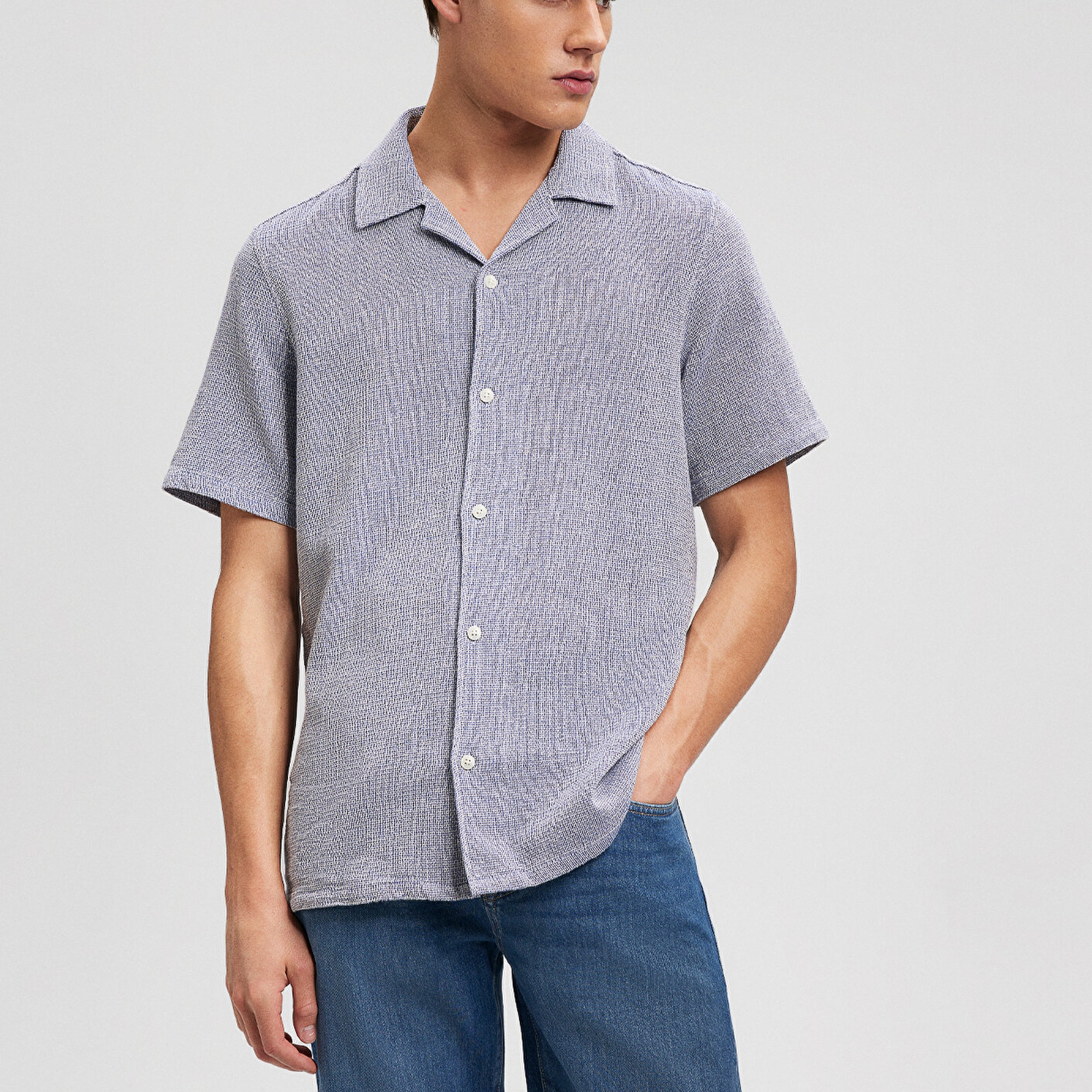 Mavi Dokulu Mavi Gömlek Regular Fit / Normal Kesim 0210828-70907