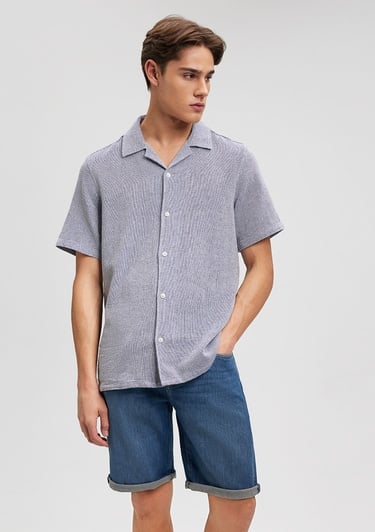  Mavi Dokulu Mavi Gömlek Regular Fit / Normal Kesim 0210828-70907