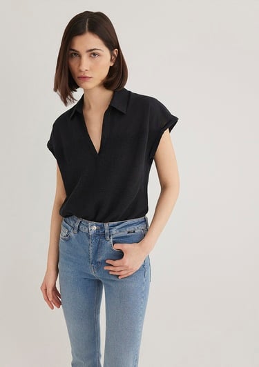  Mavi Kısa Kollu Siyah Bluz 1210801-900