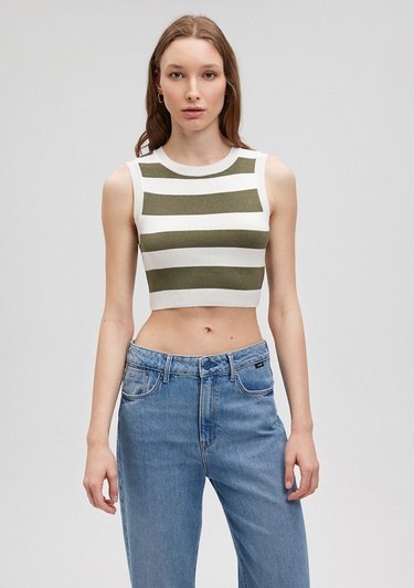  Mavi Çizgili Crop Triko Top Fitted / Vücuda Oturan Kesim 1710098-87120