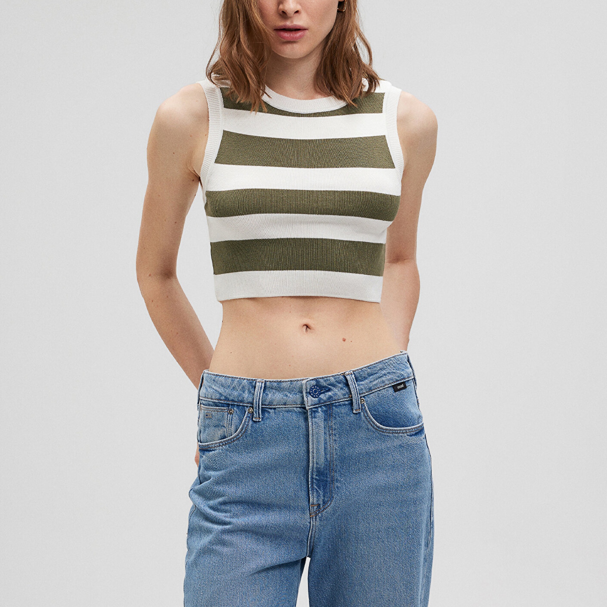 Mavi Çizgili Crop Triko Top Fitted / Vücuda Oturan Kesim 1710098-87120