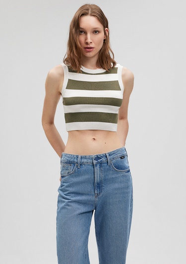 Mavi Çizgili Crop Triko Top Fitted / Vücuda Oturan Kesim 1710098-87120