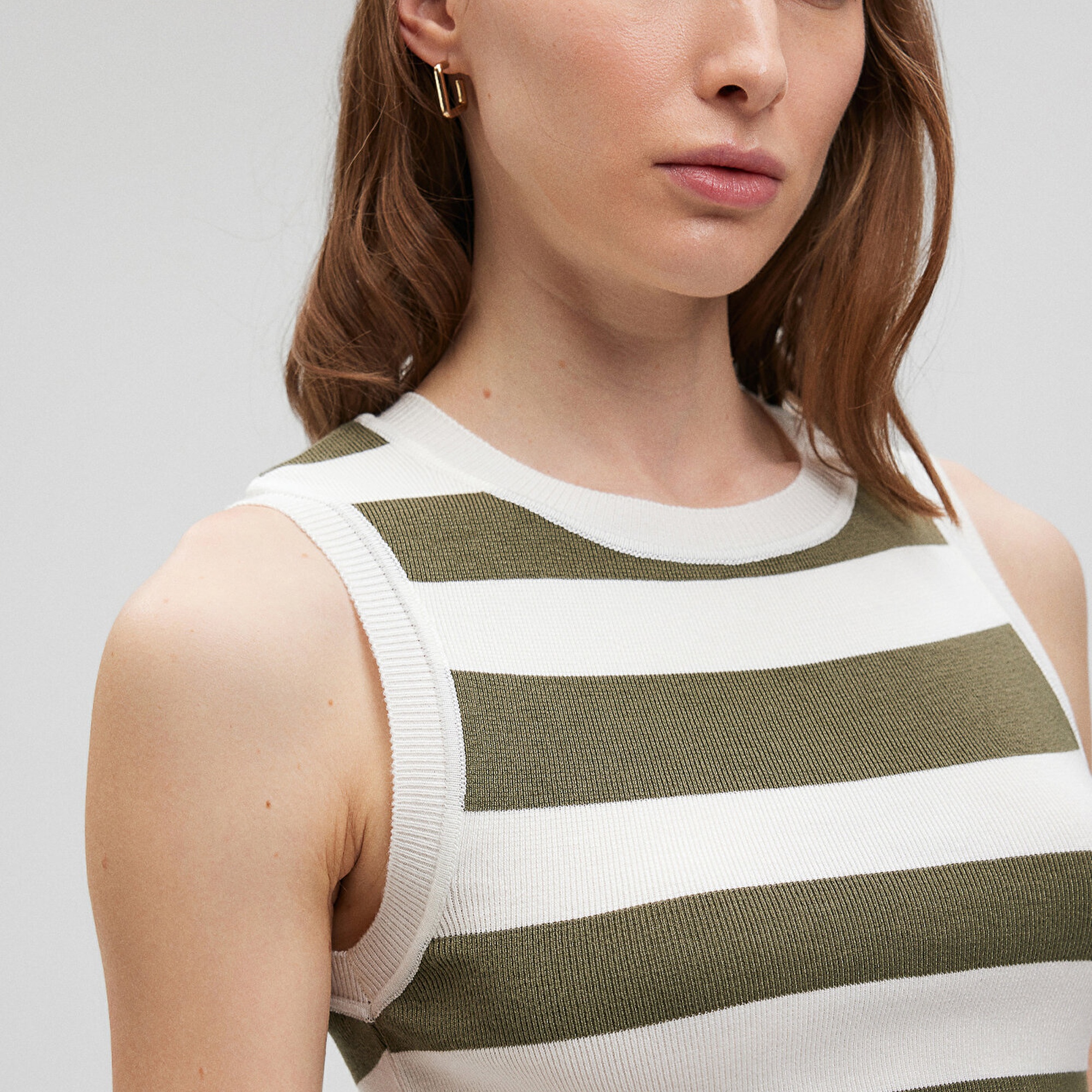 Mavi Çizgili Crop Triko Top Fitted / Vücuda Oturan Kesim 1710098-87120