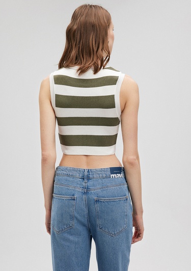  Mavi Çizgili Crop Triko Top Fitted / Vücuda Oturan Kesim 1710098-87120