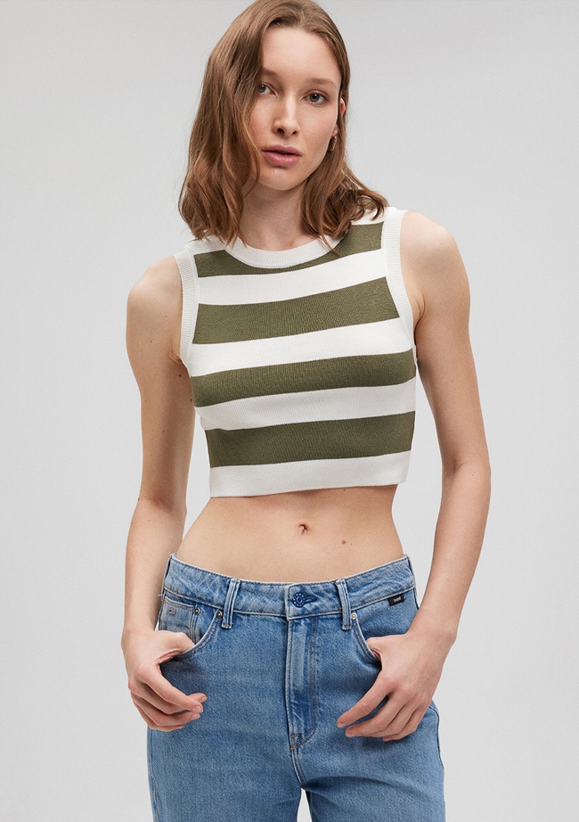  Mavi Çizgili Crop Triko Top Fitted / Vücuda Oturan Kesim 1710098-87120