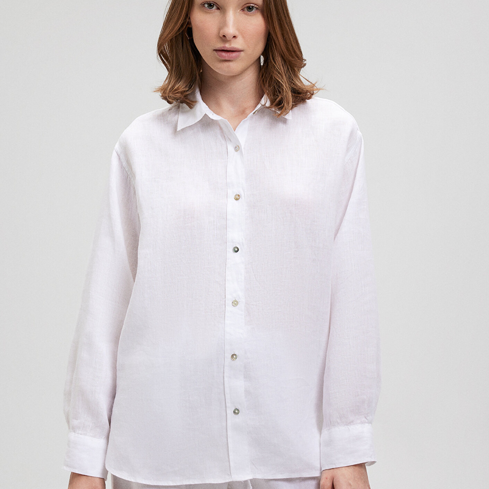 Mavi Beyaz Keten Gömlek Loose Fit / Bol Rahat Kesim 1210747-620