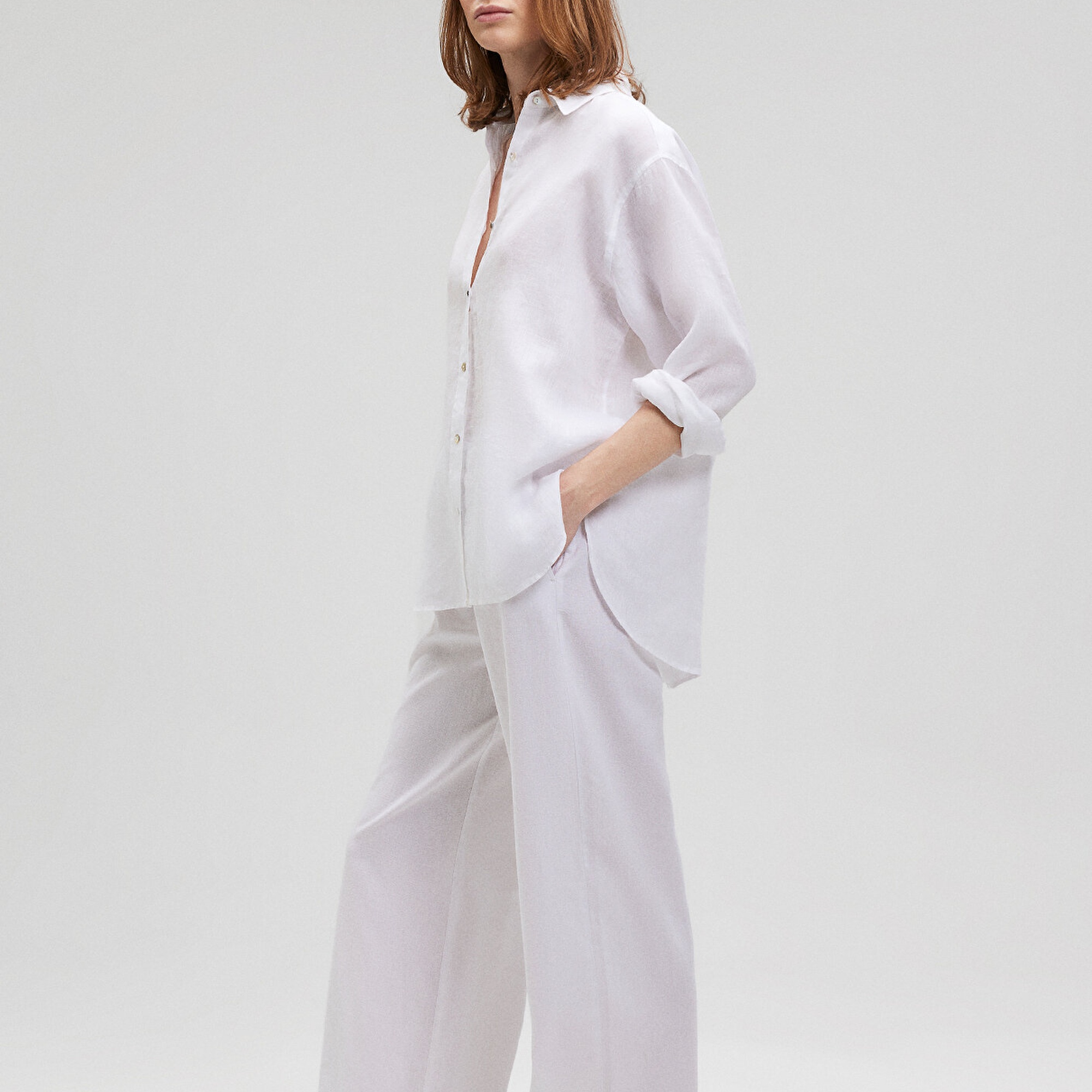 Mavi Beyaz Keten Gömlek Loose Fit / Bol Rahat Kesim 1210747-620