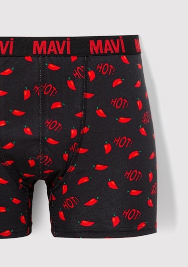  Mavi Biber Detaylı Siyah Boxer 0911631-900