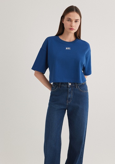  Mavi Mavi Logo Baskılı Lacivert  Crop Tişört Crop / Kısa Kesim 1611585-82625