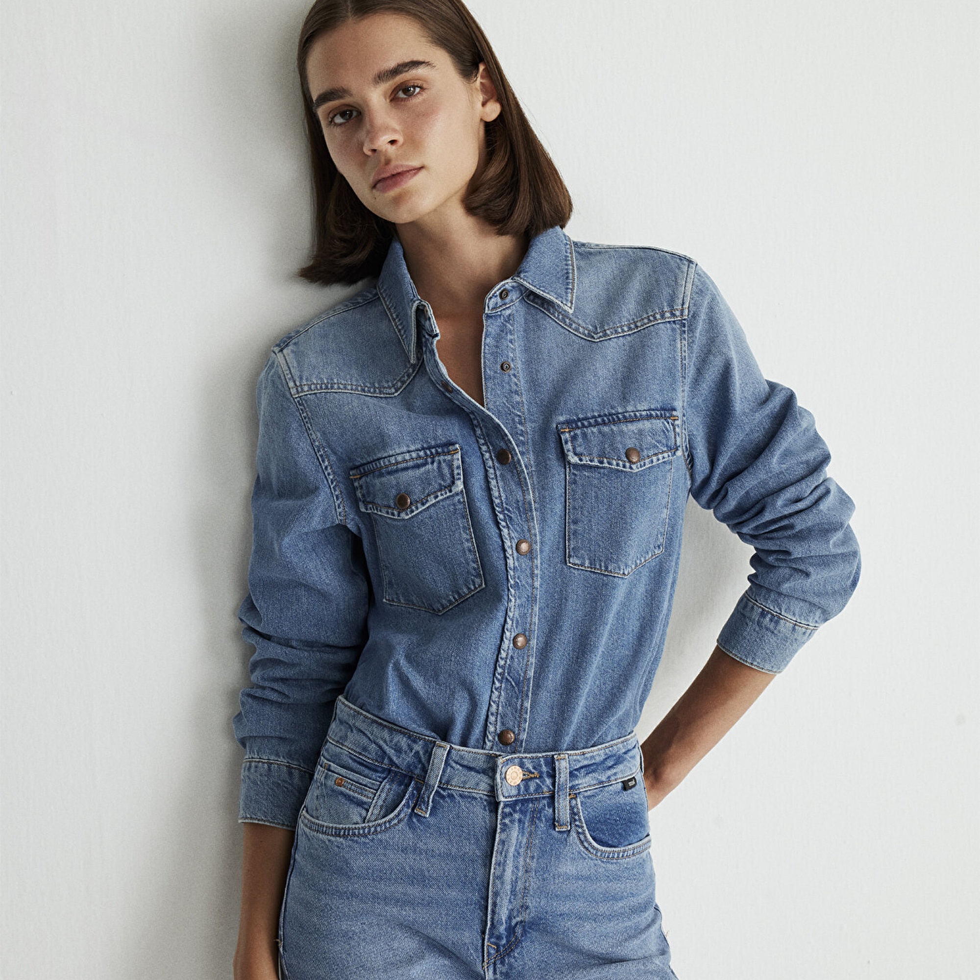 Mavi Angela Classic Denim Puslu Indigo Mavi Jean Gömlek Fitted / Vücuda Oturan Kesim 1210819-87754