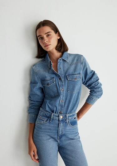  Mavi Angela Classic Denim Puslu Indigo Mavi Jean Gömlek Fitted / Vücuda Oturan Kesim 1210819-87754