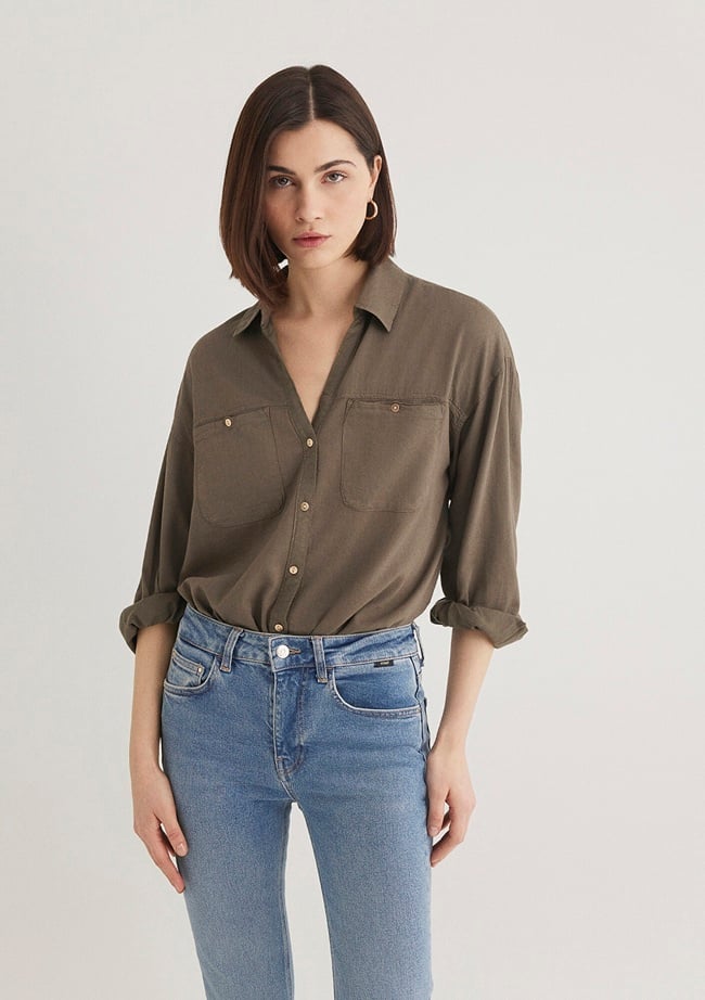  Mavi Haki Gömlek Regular Fit / Normal Kesim 1210985-80697