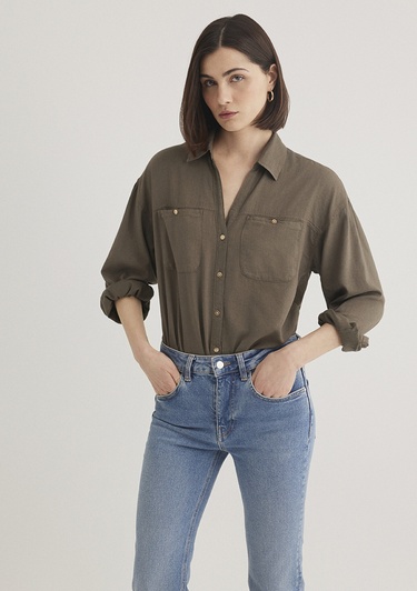  Mavi Haki Gömlek Regular Fit / Normal Kesim 1210985-80697