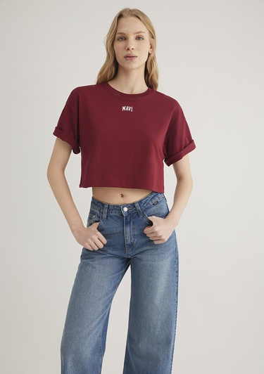  Mavi Mavi Logo Baskılı Kırmızı Crop Tişört Crop / Kısa Kesim 1611585-70392