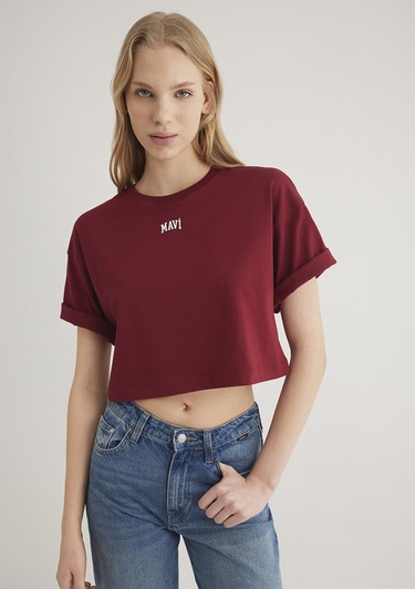  Mavi Mavi Logo Baskılı Kırmızı Crop Tişört Crop / Kısa Kesim 1611585-70392