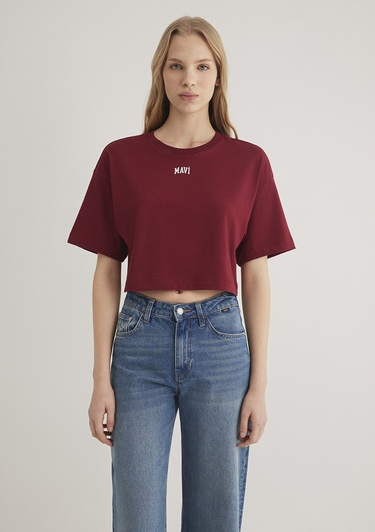  Mavi Mavi Logo Baskılı Kırmızı Crop Tişört Crop / Kısa Kesim 1611585-70392