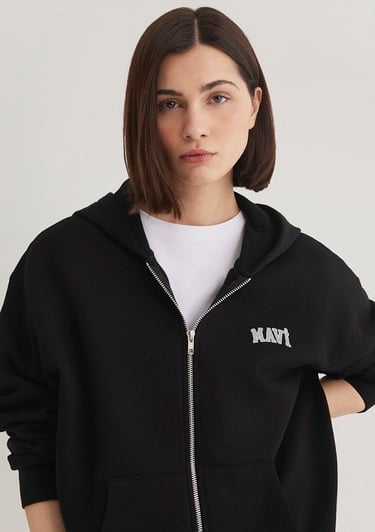  Mavi Mavi Logo Baskılı Kapüşonlu Fermuarlı Siyah Sweatshirt 1S10178-900