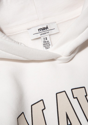  Mavi Mavi Logo Baskılı Kapüşonlu Beyaz Sweatshirt 7610035-81964