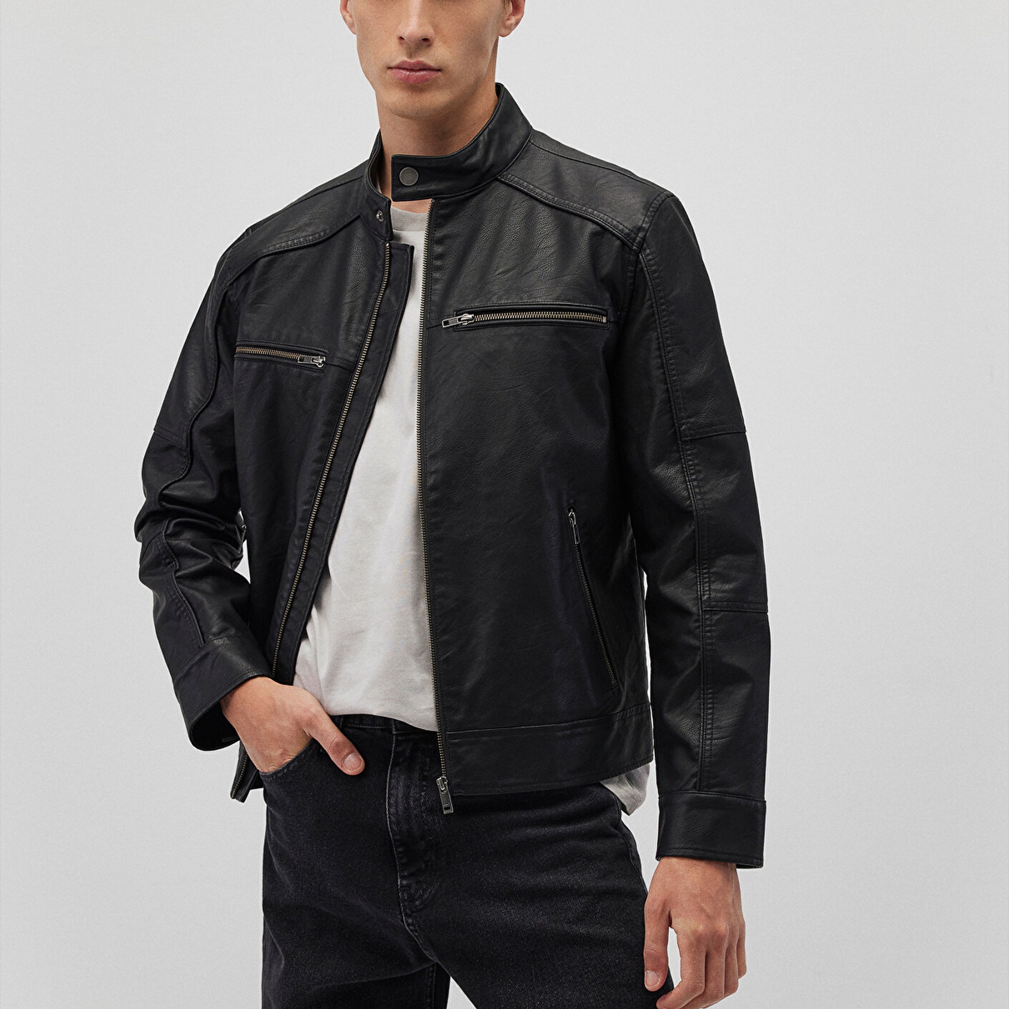 Mavi Siyah Suni Deri Ceket Slim Fit / Dar Kesim 0110438-71379