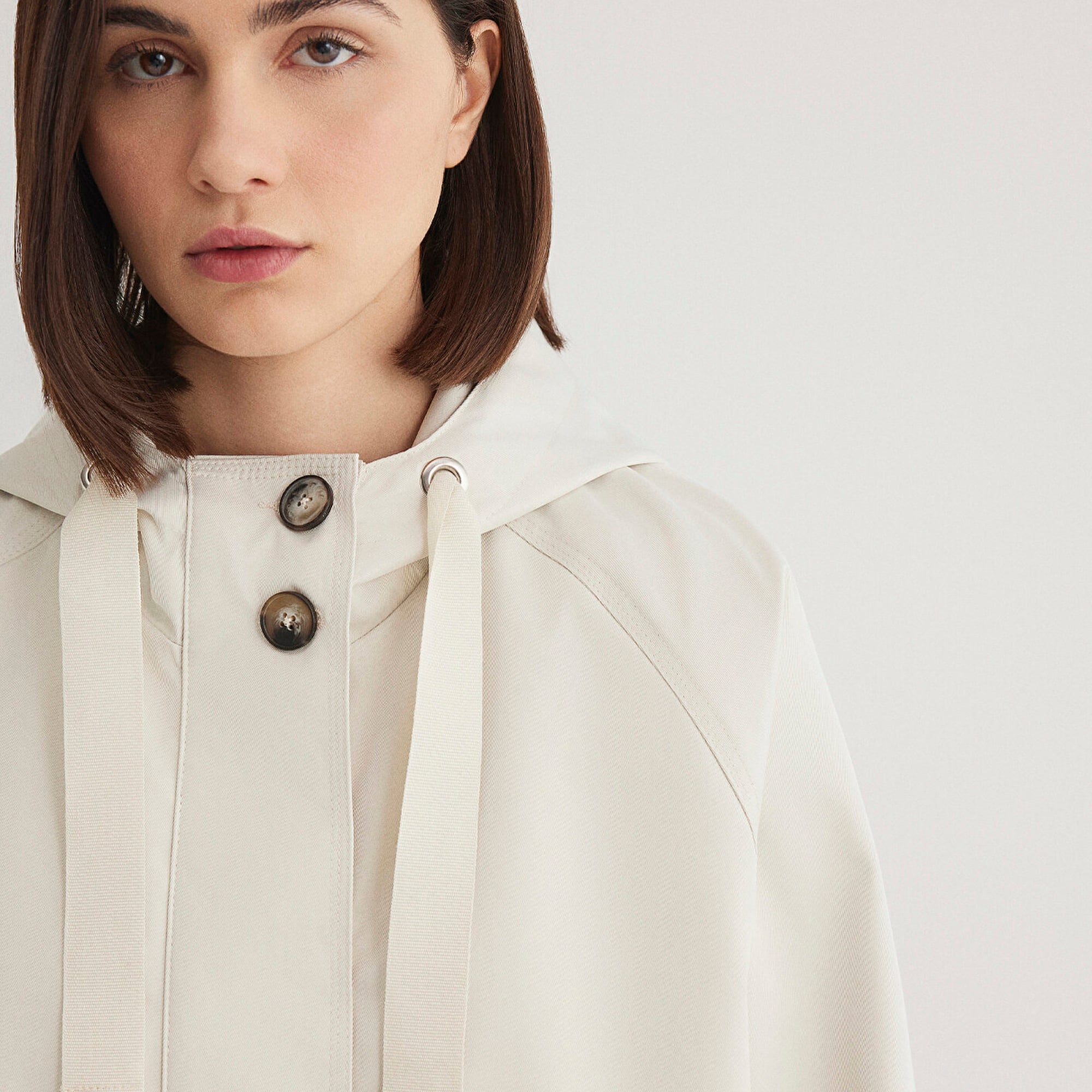 Mavi Kapüşonlu Bej Ceket Loose Fit / Bol Rahat Kesim 1110014-70134