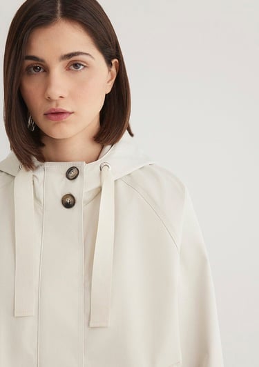  Mavi Kapüşonlu Bej Ceket Loose Fit / Bol Rahat Kesim 1110014-70134