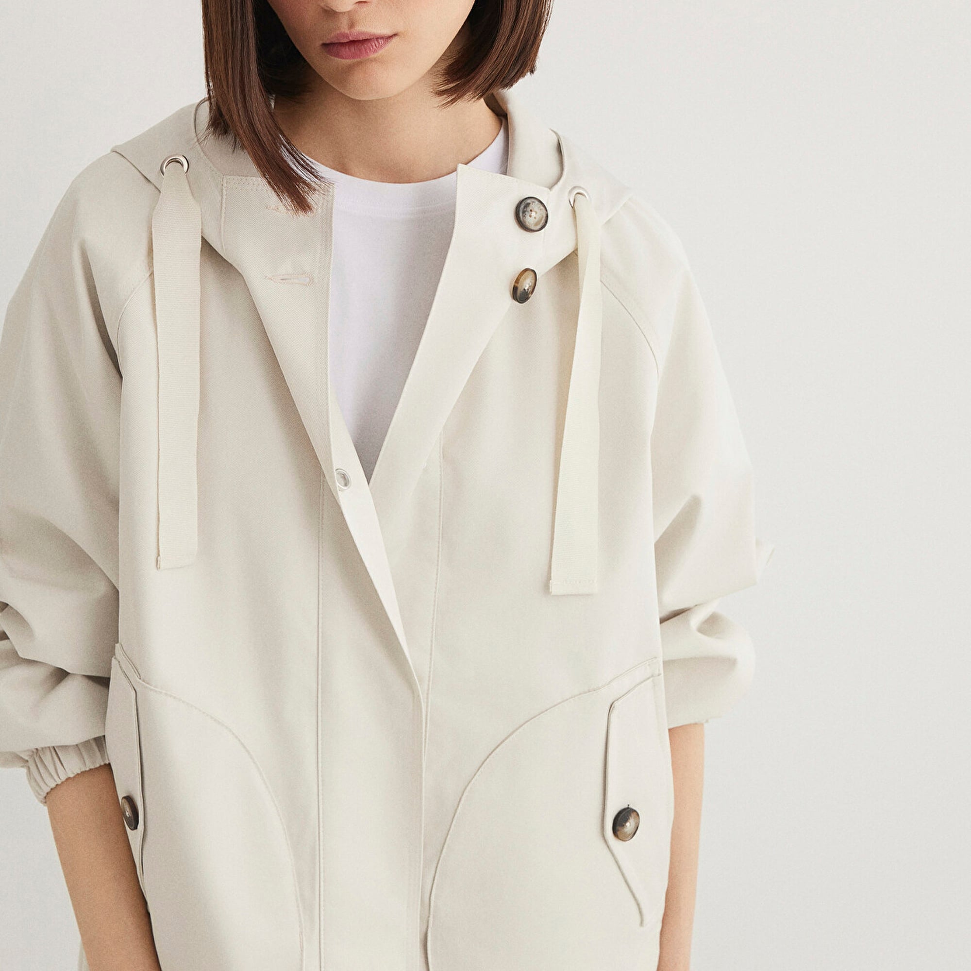 Mavi Kapüşonlu Bej Ceket Loose Fit / Bol Rahat Kesim 1110014-70134