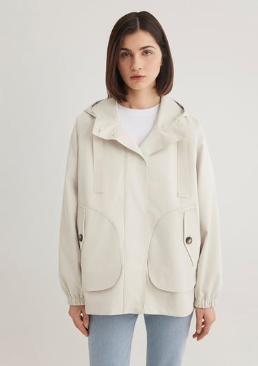  Mavi Kapüşonlu Bej Ceket Loose Fit / Bol Rahat Kesim 1110014-70134