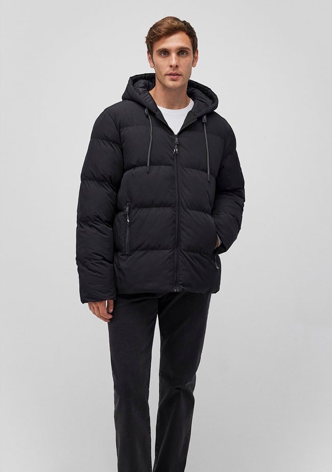  Mavi Kapüşonlu Siyah Şişme Mont 0110349-900