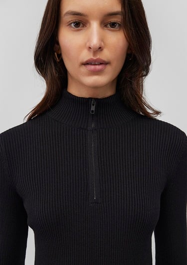  Mavi Yarı Fermuarlı Dik Yaka Siyah Kazak Fitted / Vücuda Oturan Kesim 1710519-900