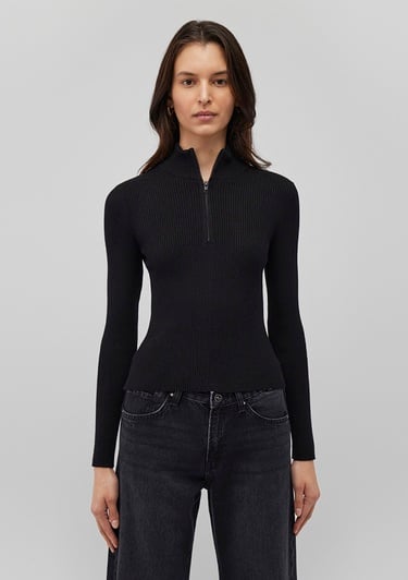  Mavi Yarı Fermuarlı Dik Yaka Siyah Kazak Fitted / Vücuda Oturan Kesim 1710519-900