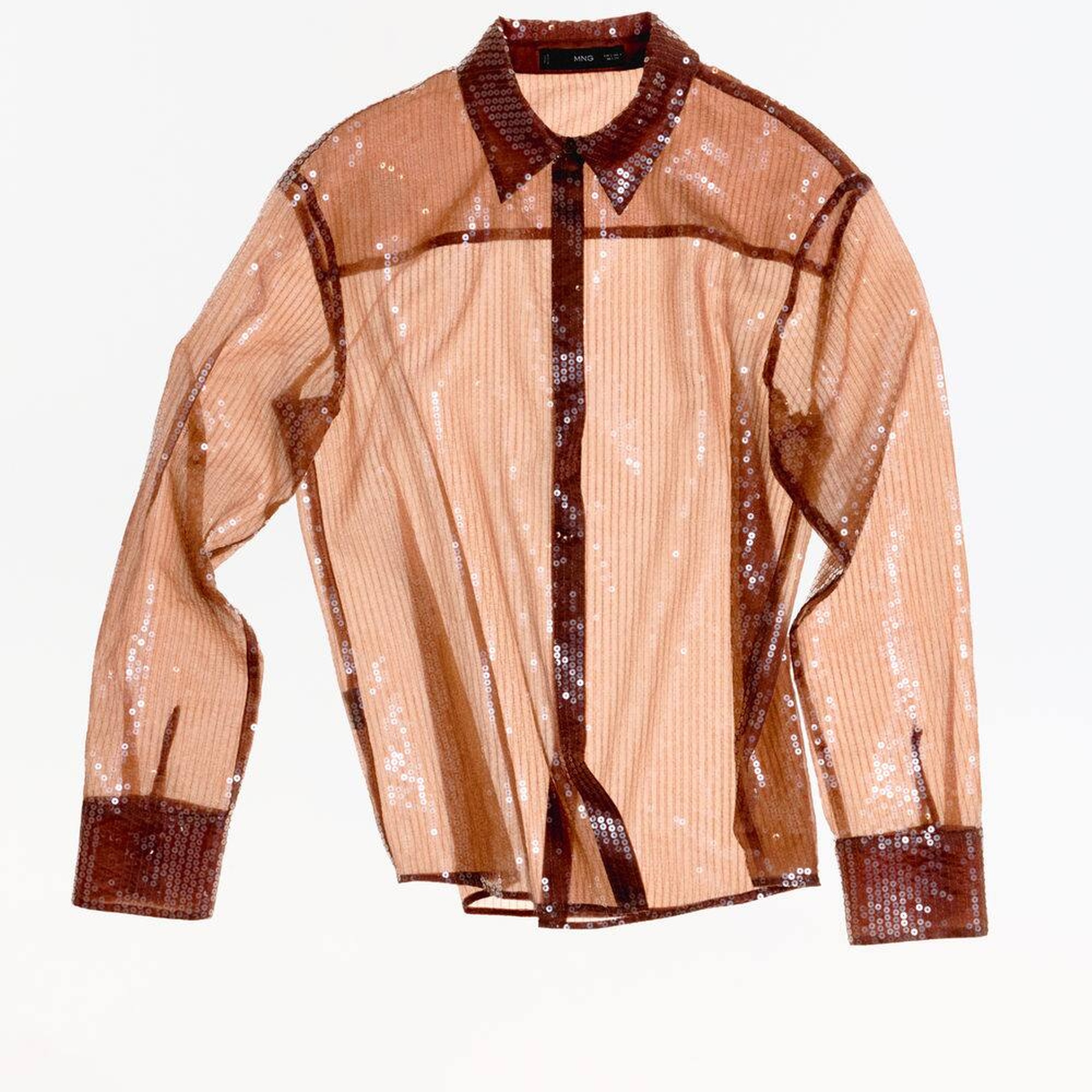 Mango Kadın Yarı Transparan Pullu Gömlek Kahverengi
