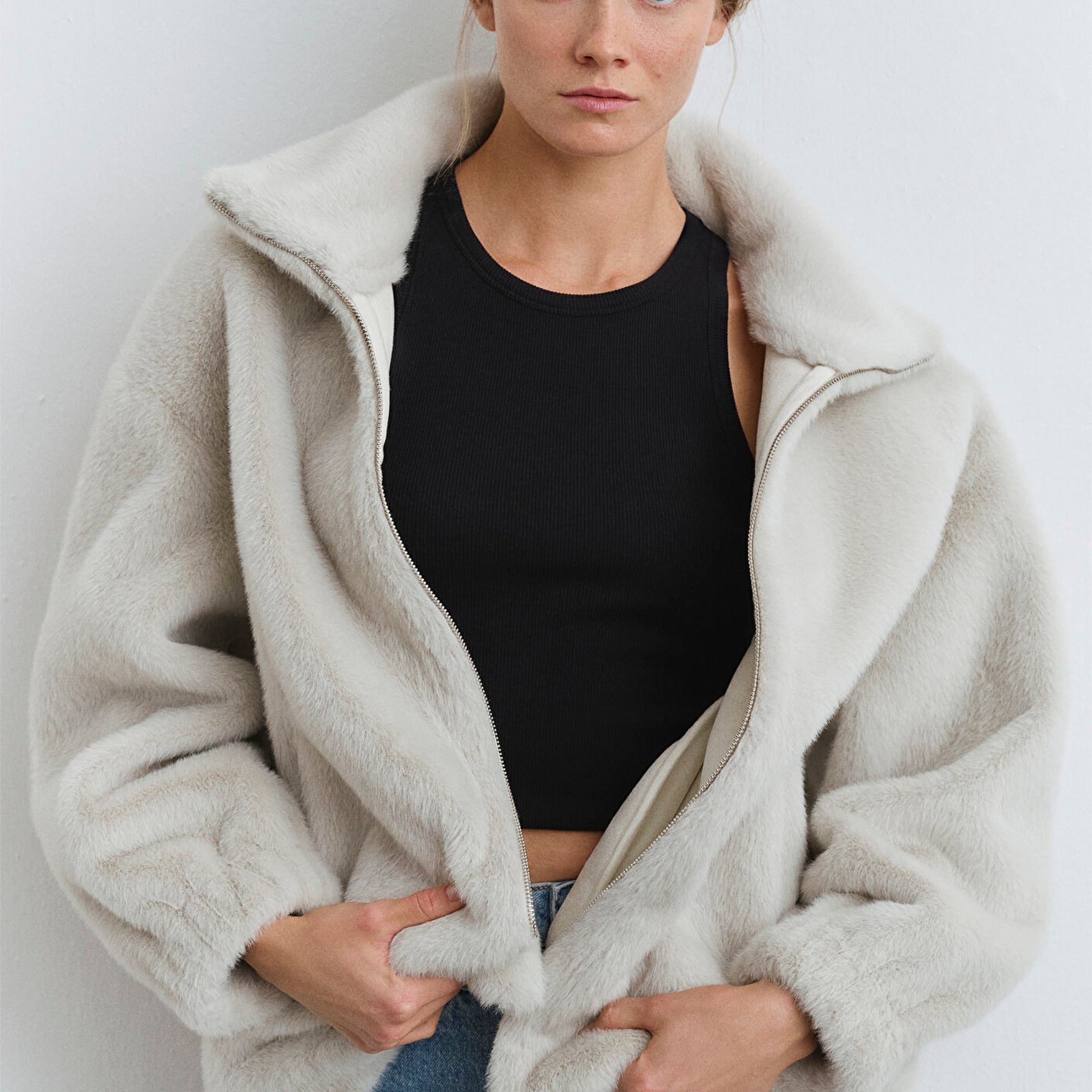 Mavi Ekru Peluş Ceket Oversize / Geniş Kesim 1110597-70037