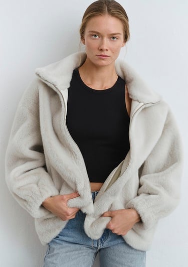  Mavi Ekru Peluş Ceket Oversize / Geniş Kesim 1110597-70037