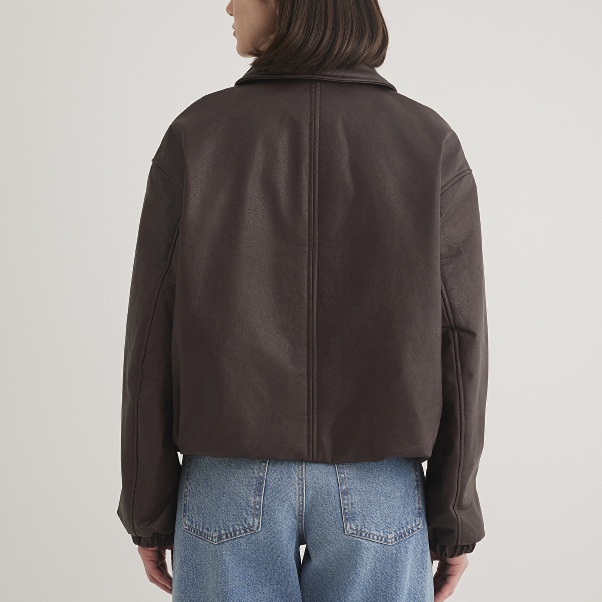 Mavi Kahverengi Suni Deri Ceket Oversize / Geniş Kesim 1110614-88083