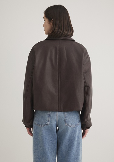  Mavi Kahverengi Suni Deri Ceket Oversize / Geniş Kesim 1110614-88083