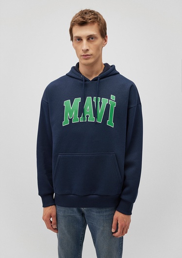  Mavi Mavi Logo Baskılı Kapüşonlu Lacivert Sweatshirt 067149-29743