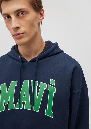  Mavi Mavi Logo Baskılı Kapüşonlu Lacivert Sweatshirt 067149-29743