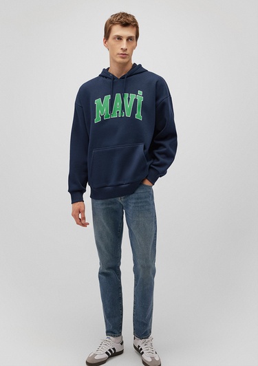  Mavi Mavi Logo Baskılı Kapüşonlu Lacivert Sweatshirt 067149-29743