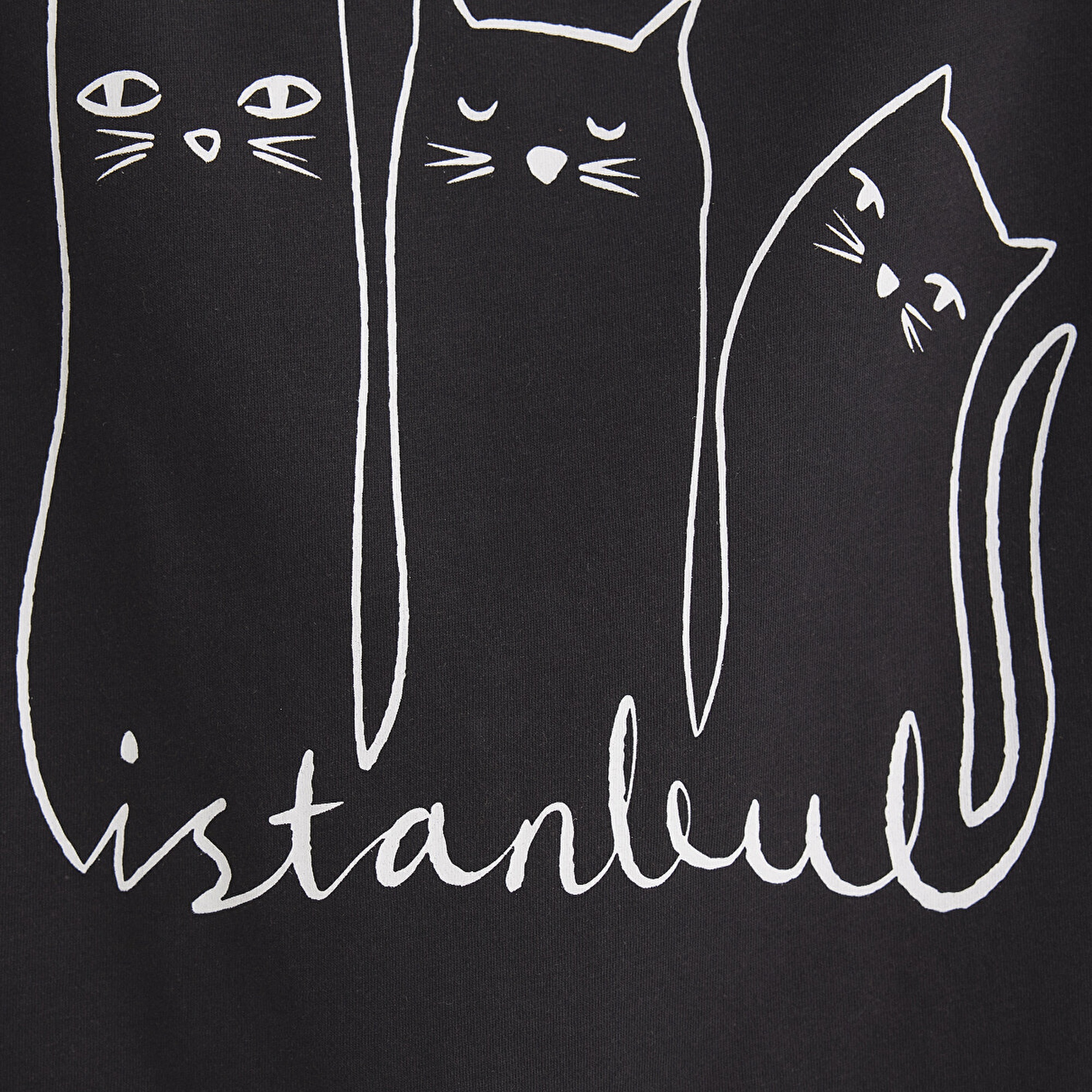 Mavi Kedi Baskılı Siyah İstanbul Tişört Regular Fit / Normal Kesim 1610674-70087